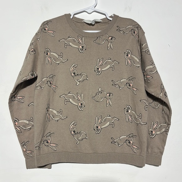 H&M Other - H&M Kid’s Beige Tan Bunny Rabbit Ribbed Detail Pullover Sweater Size 6X/7